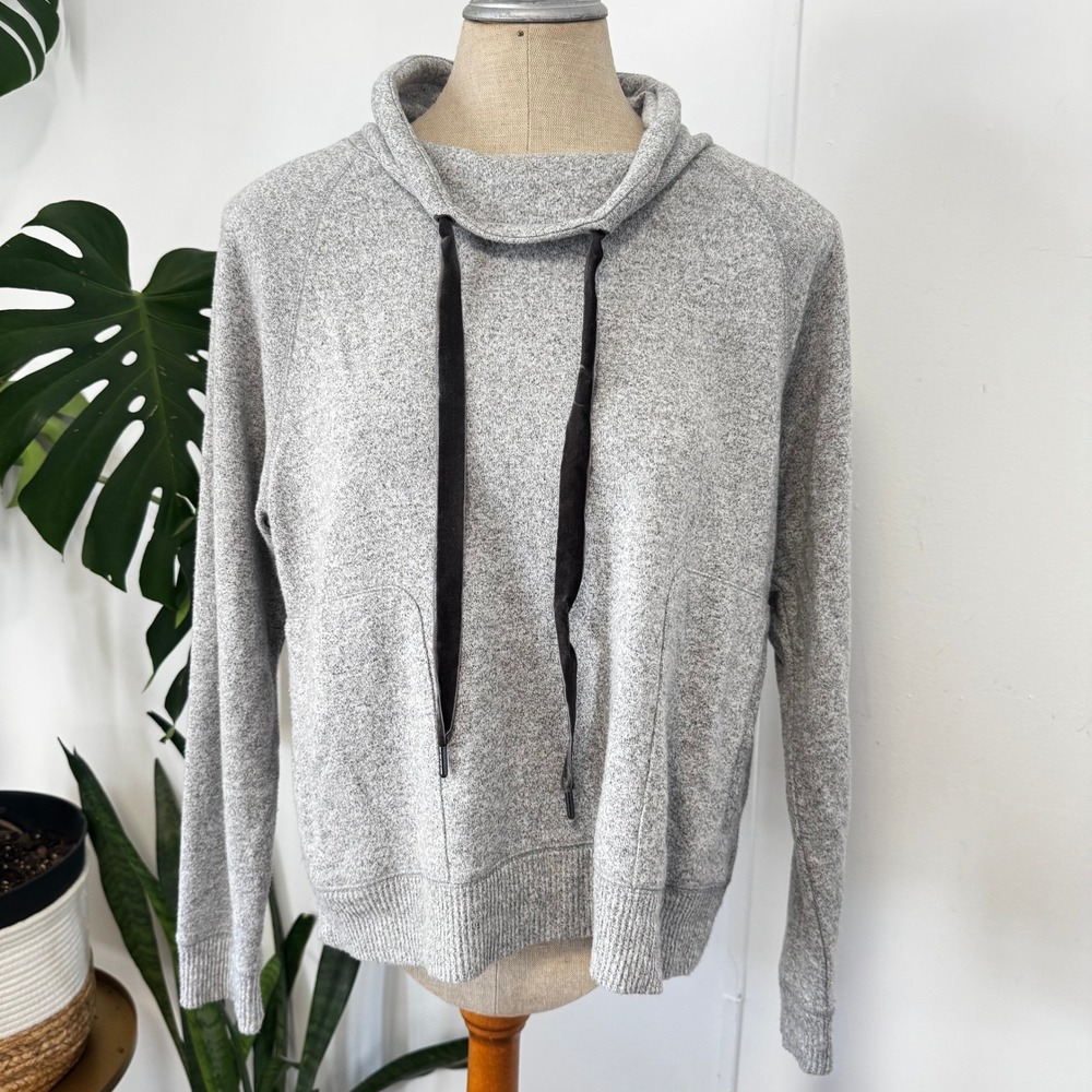 Rails Hoodie Womens Medium Gray Marled‎ Funnel Neck Ribbon Drawstring Pullover